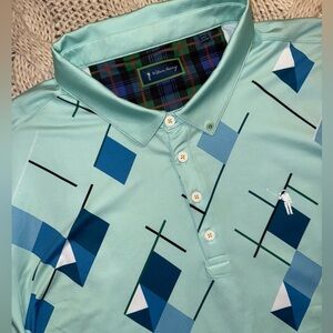 William Murray "Chip and Chad" golf polo shirt in green and blue pattern